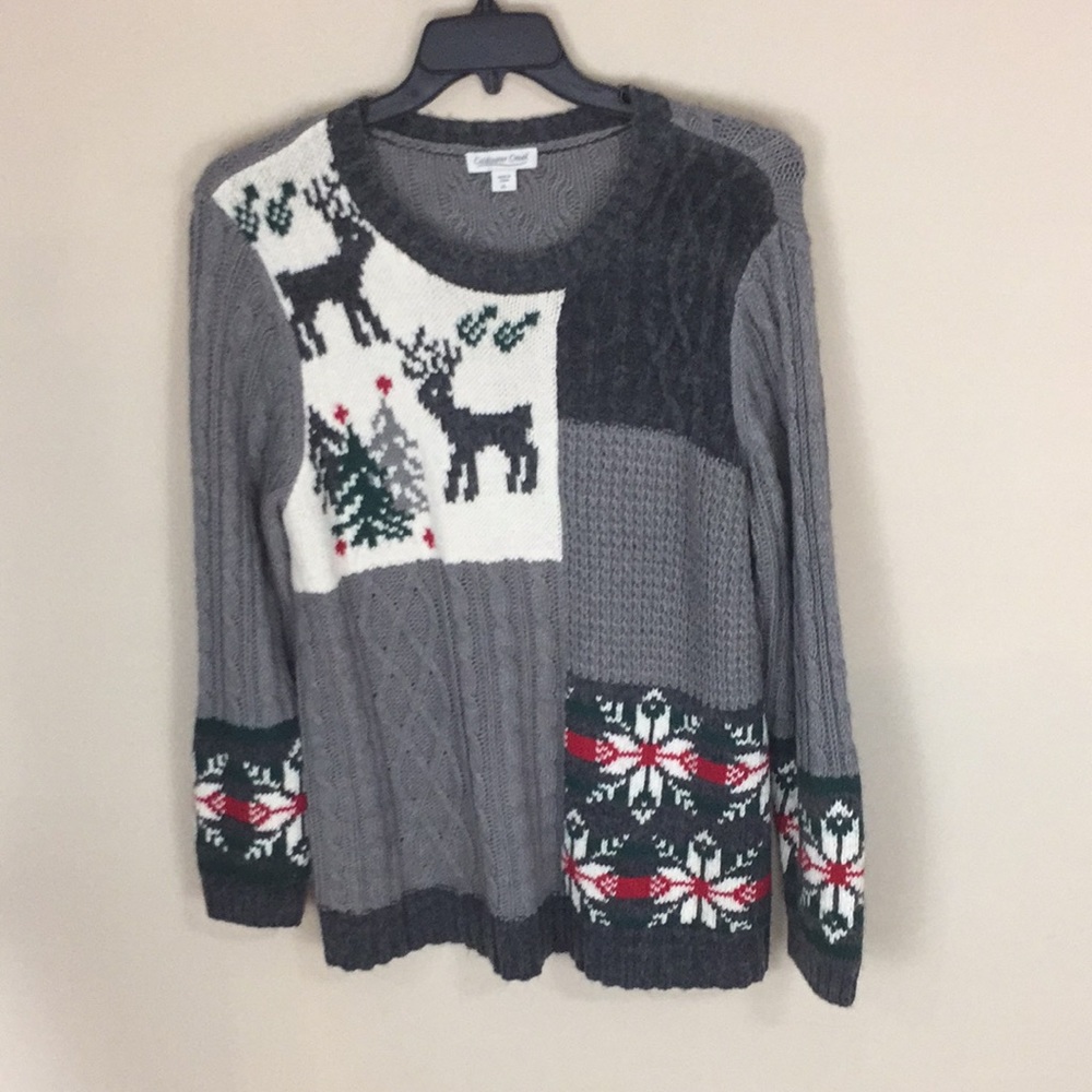 Coldwater Creek Holiday Christmas Sweater Cable Knit Mixed Knit Sweater XL
